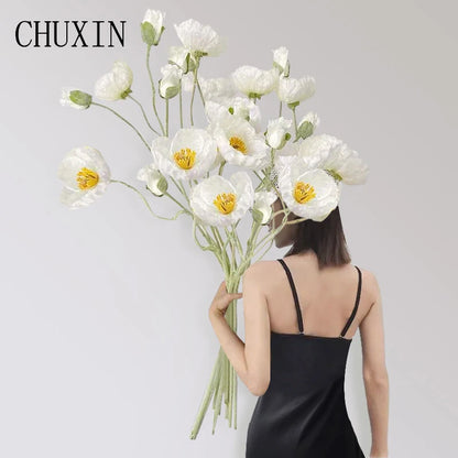 105cm Artificial Poppy Flowers – Large Realistic Faux Floral Stem for Wedding Decor, Vase Arrangements, Home Decoration, Photo Props & Window Displays