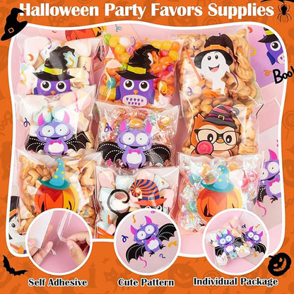 100PCS Halloween Self-Adhesive Treat Bags – Clear Candy & Cookie Packaging Bags for Kids’ Birthday Parties, Party Favors & Gifts