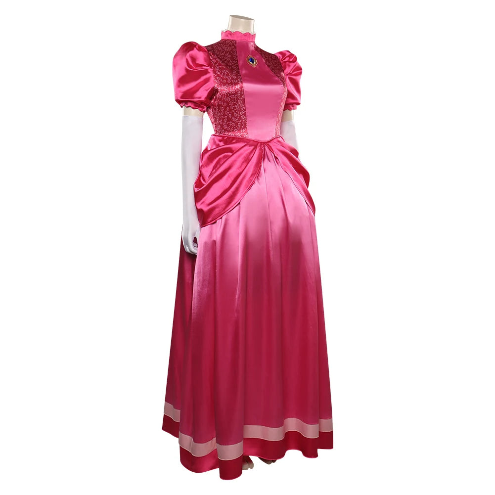 Princess Peach Cosplay Costume – Pink Fantasy Dress Set with Crown (Adult Women Halloween/Carnival Party Outfit, Includes Swimsuit Style Disguise)