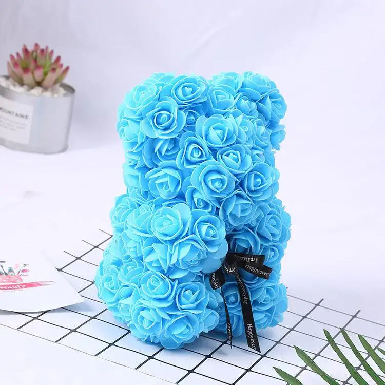 Oso de rosas artificiales de 25 cm con caja de regalo – Regalo romántico para ella en San Valentín, aniversario y boda