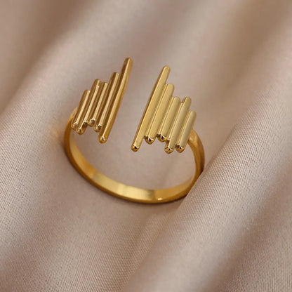 Anillo abierto grueso dorado vintage – Anillo llamativo geométrico de acero inoxidable para mujer