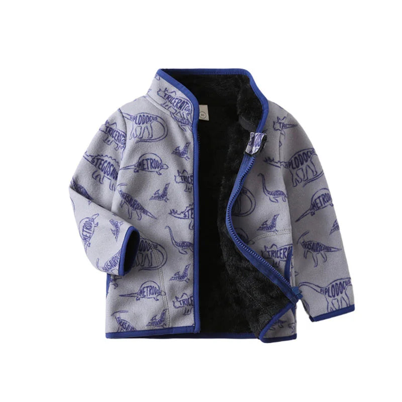 Kids Cartoon Print Fleece Jacket, Long Sleeve Warm Coat for Baby Boys and Girls, Soft Autumn Winter Outerwear for Children