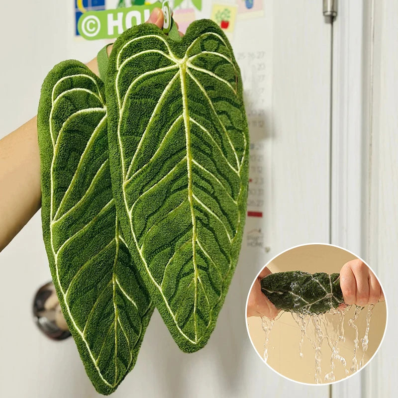 Essuie-mains Feuille – Serviette suspendue douce et absorbante pour la salle de bain et la cuisine, Gant de toilette décoratif, Serviette mouchoir à séchage rapide, Accessoire de nettoyage pour la maison
