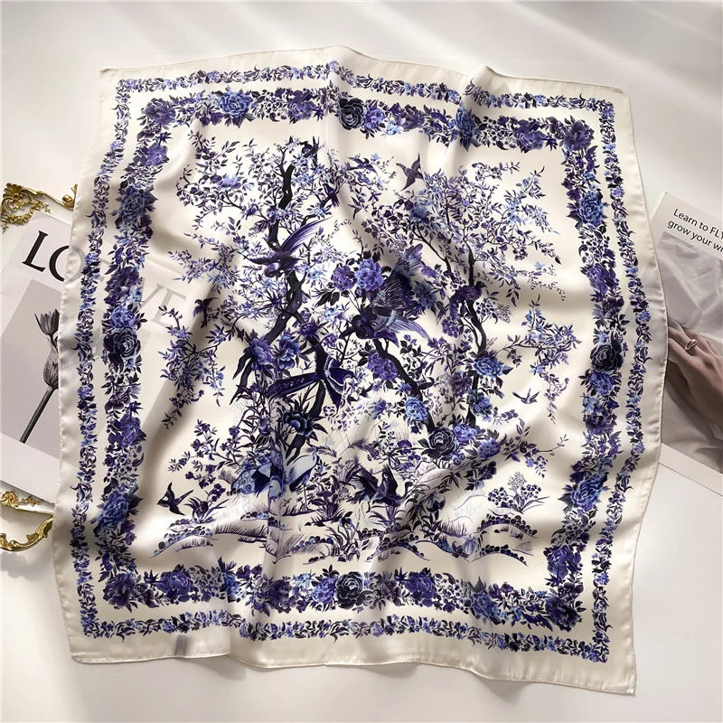 70x70CM Foulard en soie imprimé pour femme – Châle Pashmina carré tendance, tour de cou de luxe, bandeau et bandana décoratif
