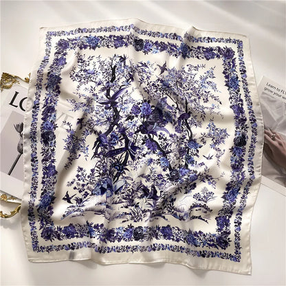 70x70CM Foulard en soie imprimé pour femme – Châle Pashmina carré tendance, tour de cou de luxe, bandeau et bandana décoratif