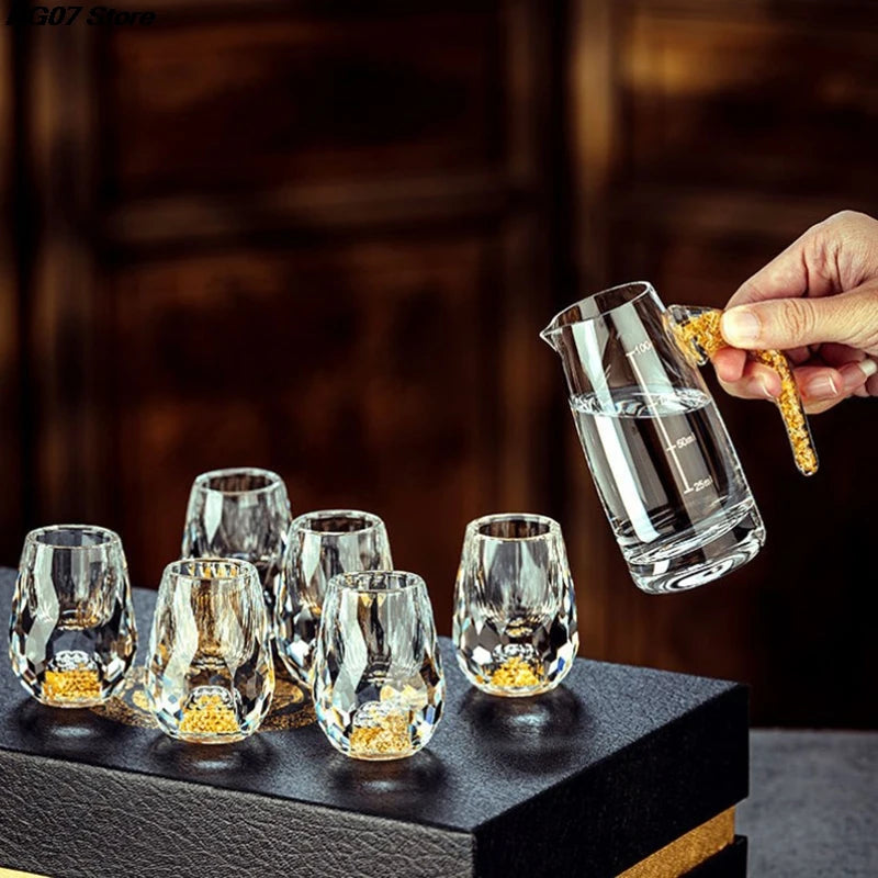 Luxury Crystal Glass Cup with Gold Foil Double Bottom, Vodka Shot Glass, Sake and Shochu Drinking Cup, Liqueur Glass, Elegant Tea Cup, Premium Bar Drinkware Gift
