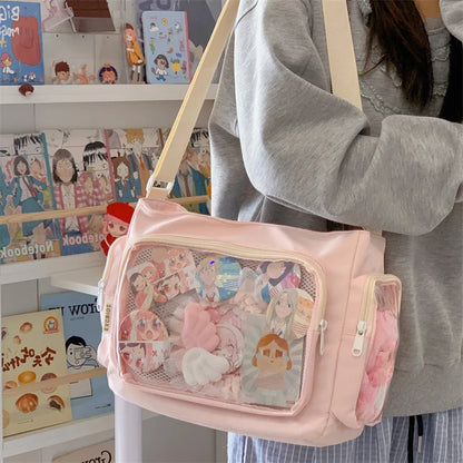 Bolso bandolera transparente de moda – Bolso de hombro Ita de gran capacidad para niñas, bolso mensajero de estilo escolar a la moda, bolso Kawaii versátil para uso diario y accesorios