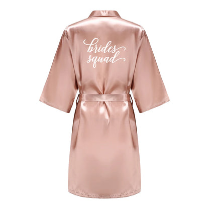Rose Gold Satin Bridesmaid Robe – Team Bride Wedding Bathrobe for Women | Bridal Party Kimono Gown for Maid of Honor & Mother Gift