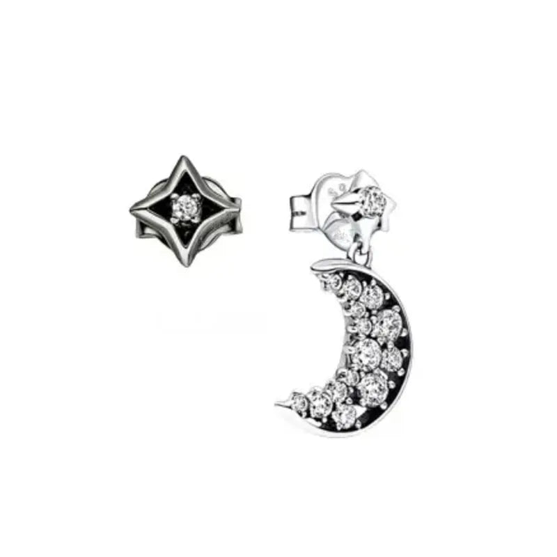Juego de pendientes de tuerca de plata de ley 925 con hoja cuadrada, sol y luna para mujer, exquisito regalo de joyería europea