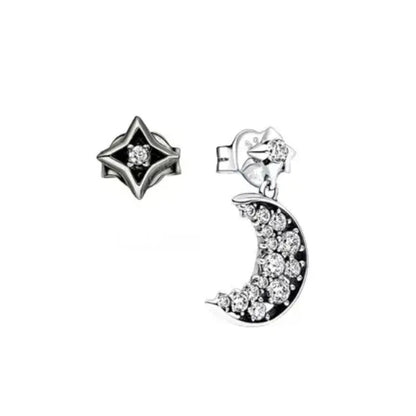 Juego de pendientes de tuerca de plata de ley 925 con hoja cuadrada, sol y luna para mujer, exquisito regalo de joyería europea