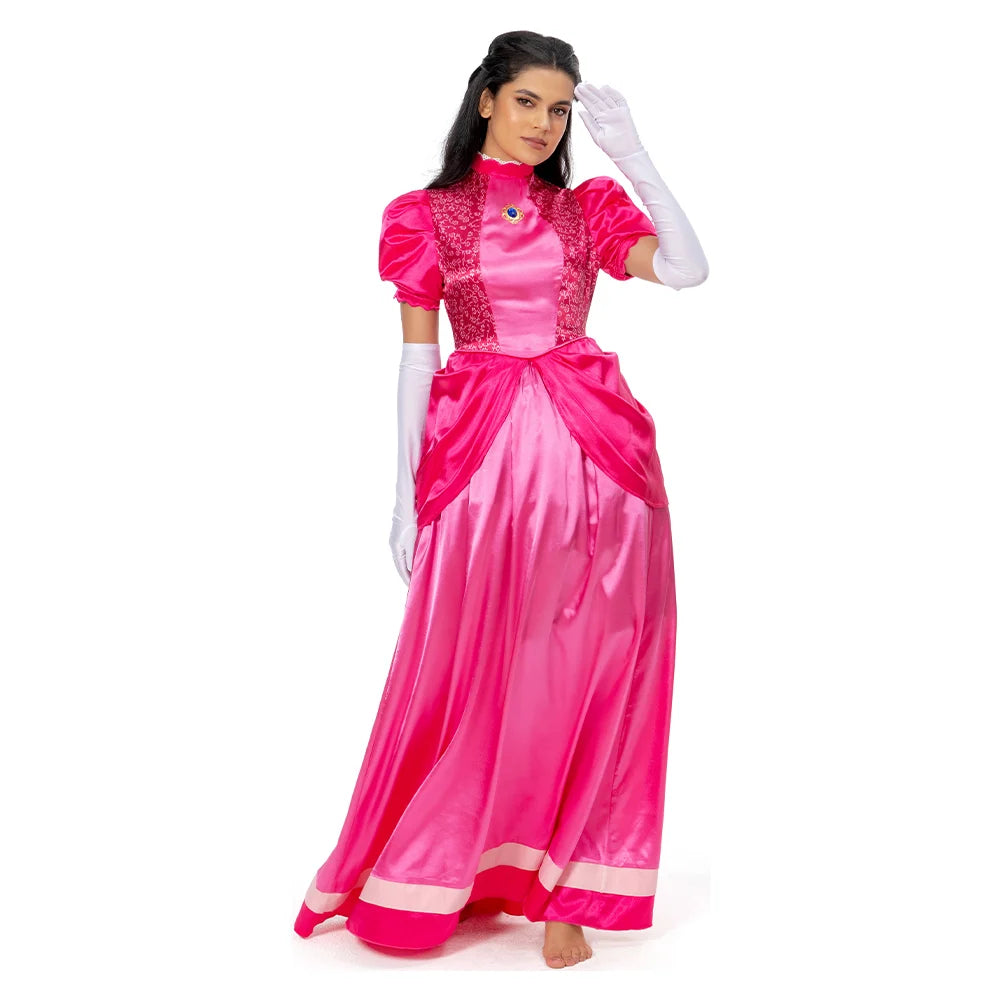 Princess Peach Cosplay Costume – Pink Fantasy Dress Set with Crown (Adult Women Halloween/Carnival Party Outfit, Includes Swimsuit Style Disguise)