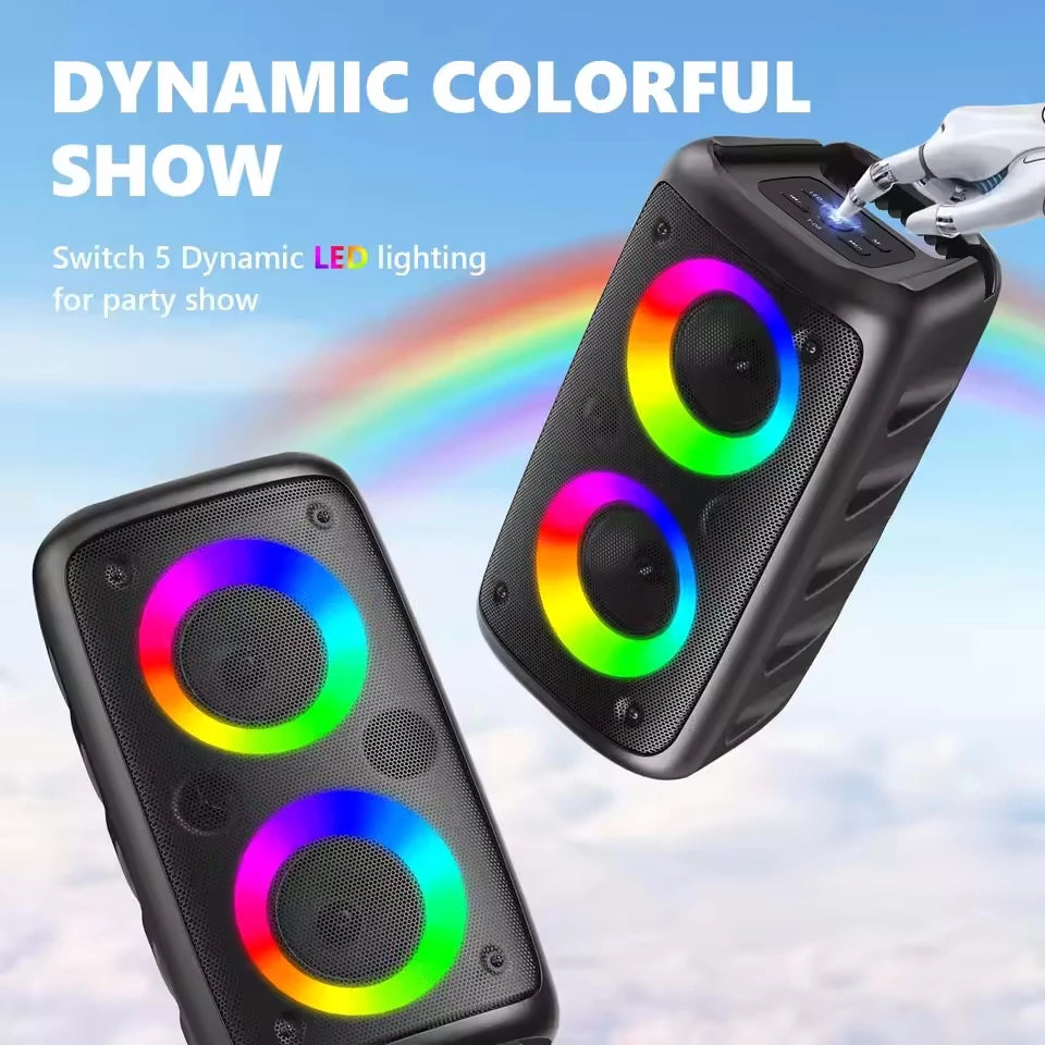 Wireless Bluetooth Karaoke Speaker – Portable Subwoofer Sound Box with Microphone, FM Radio, LED Lights & TWS