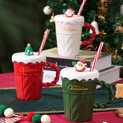 Creative Christmas Ceramic Mug – Coffee & Drinking Cup with Lid and Spoon, Festive Xmas Gift for Children, Home & Office
