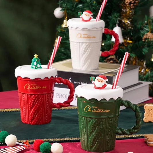 Creative Christmas Ceramic Mug – Coffee & Drinking Cup with Lid and Spoon, Festive Xmas Gift for Children, Home & Office
