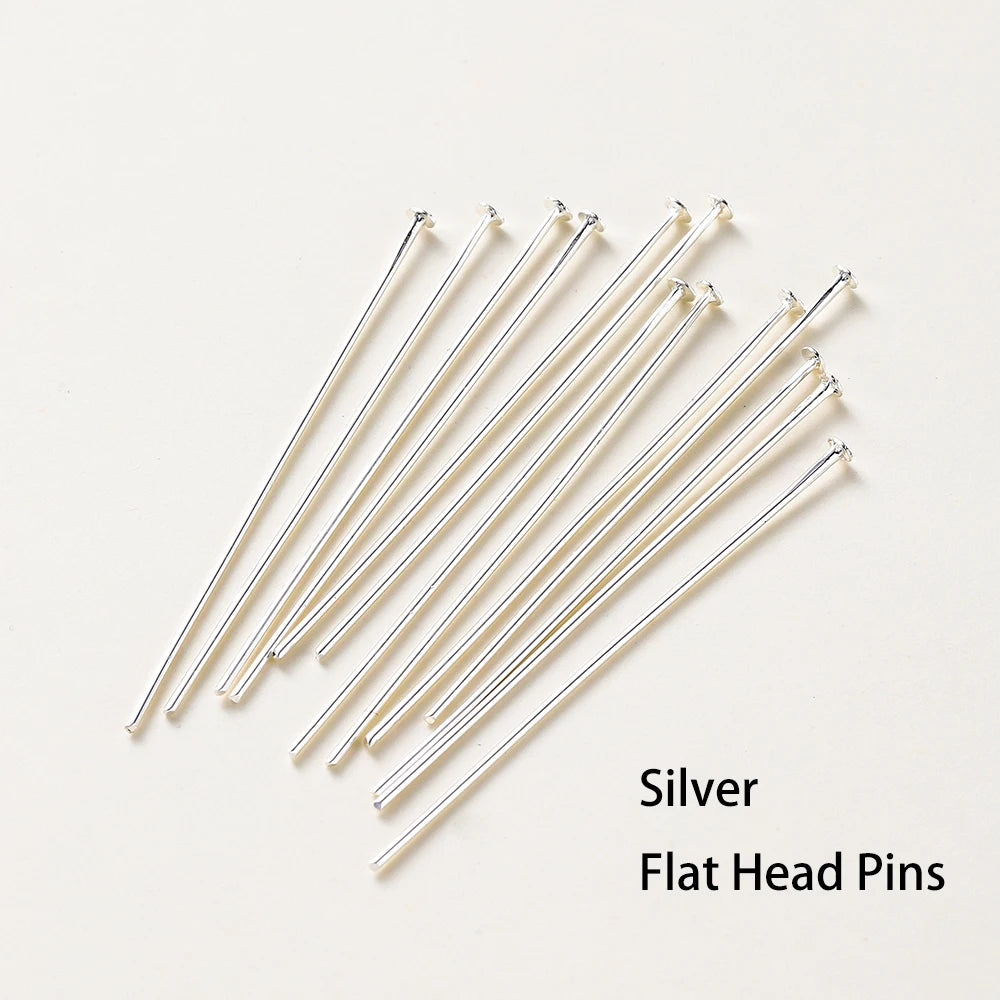100-Piece 14K & 18K Gold Plated Brass Head Pins Set (16–50mm) – Ball, Flat & Eye Pins for DIY Jewelry Making & Crafts