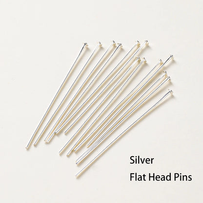 100-Piece 14K & 18K Gold Plated Brass Head Pins Set (16–50mm) – Ball, Flat & Eye Pins for DIY Jewelry Making & Crafts