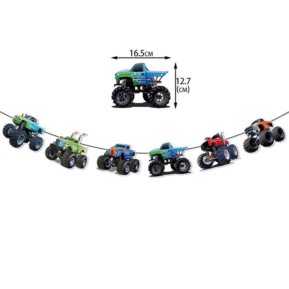 Monster Truck Birthday Party Supplies – Disposable Plates, Napkins, Banner & Tablecloth for Kids' Boys' 2nd Birthday Decorations
