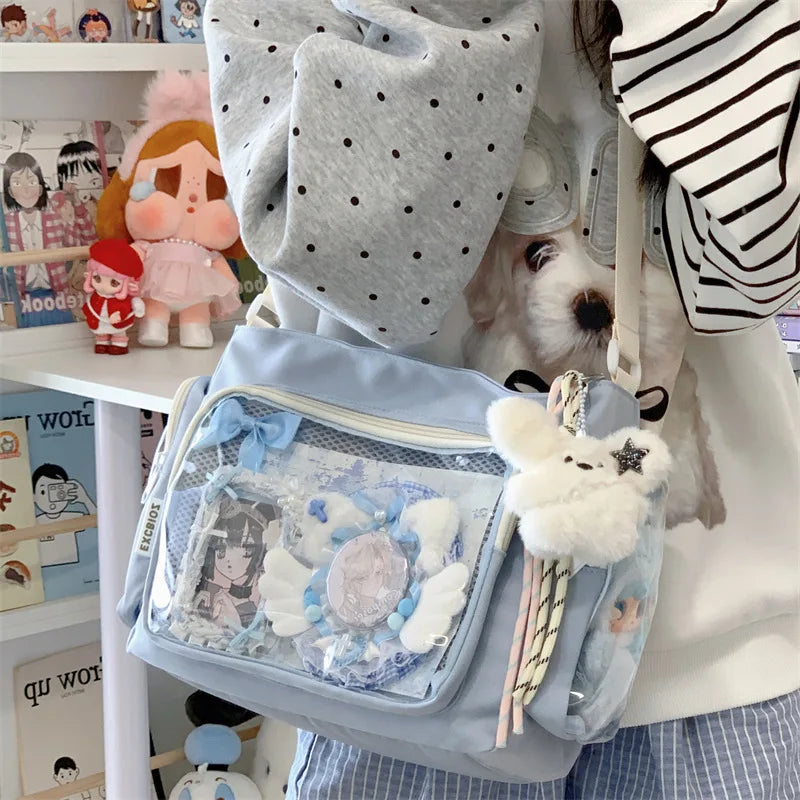 Bolso bandolera transparente de moda – Bolso de hombro Ita de gran capacidad para niñas, bolso mensajero de estilo escolar a la moda, bolso Kawaii versátil para uso diario y accesorios