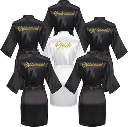 6-Piece Bridal Shower Robe Set – Bride & Bridesmaid Silky Robes Getting Ready Dressing Gown