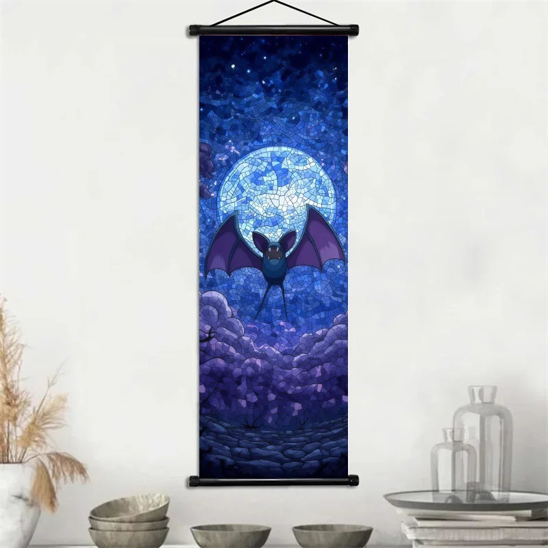 Pokémon Gengar, Squirtle y Mimikyu Noche Estrellada – Lienzo Decorativo Enrollable para Pared – Regalo para Decoración del Hogar