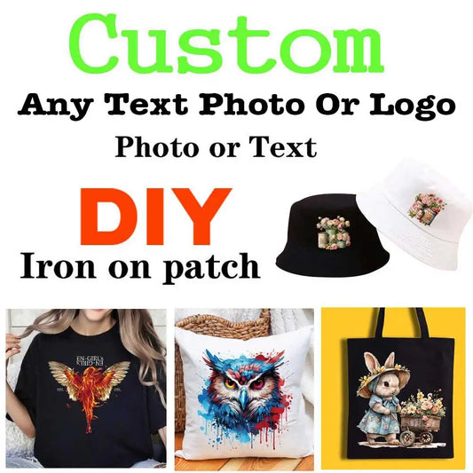 Parches termoadhesivos DTF personalizados – Pegatinas termoadhesivas con logo y foto para ropa | Transferencias térmicas lavables DIY para camisetas