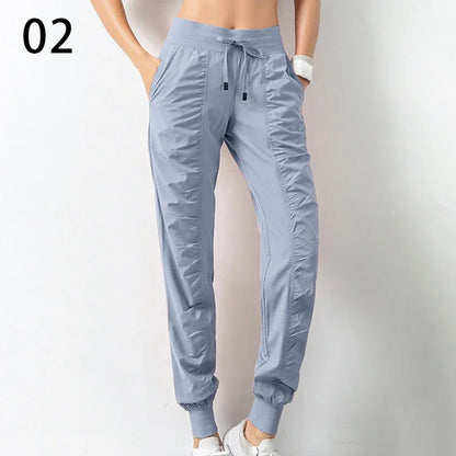 Pantalon de jogging femme à séchage rapide, cordon de serrage, athlétique, pour la salle de sport et le fitness, avec deux poches latérales