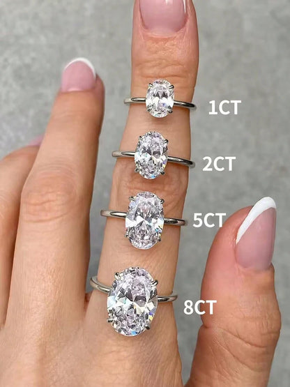 925 Sterling Silver Oval Zircon Ring – Luxury Engagement & Wedding Band for Women 1–8CT