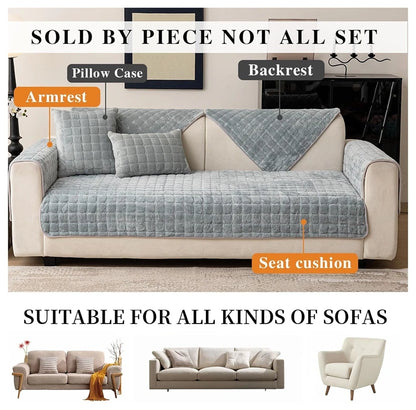 Soft Flannel Non-Slip Sofa Cover – Quilted Furniture Protector for Couch & Living Room Sofa, Warm 1-Seat Cushion Cover