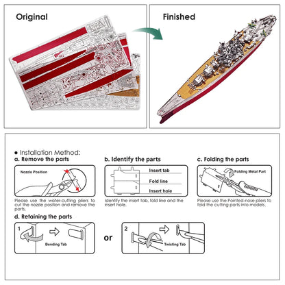 Piececool Kit de Modelo de Acorazado de Metal 3D – HMS Hood y Richelieu, Rompecabezas de Ensamblaje, Juguete Educativo para Adolescentes y Coleccionistas