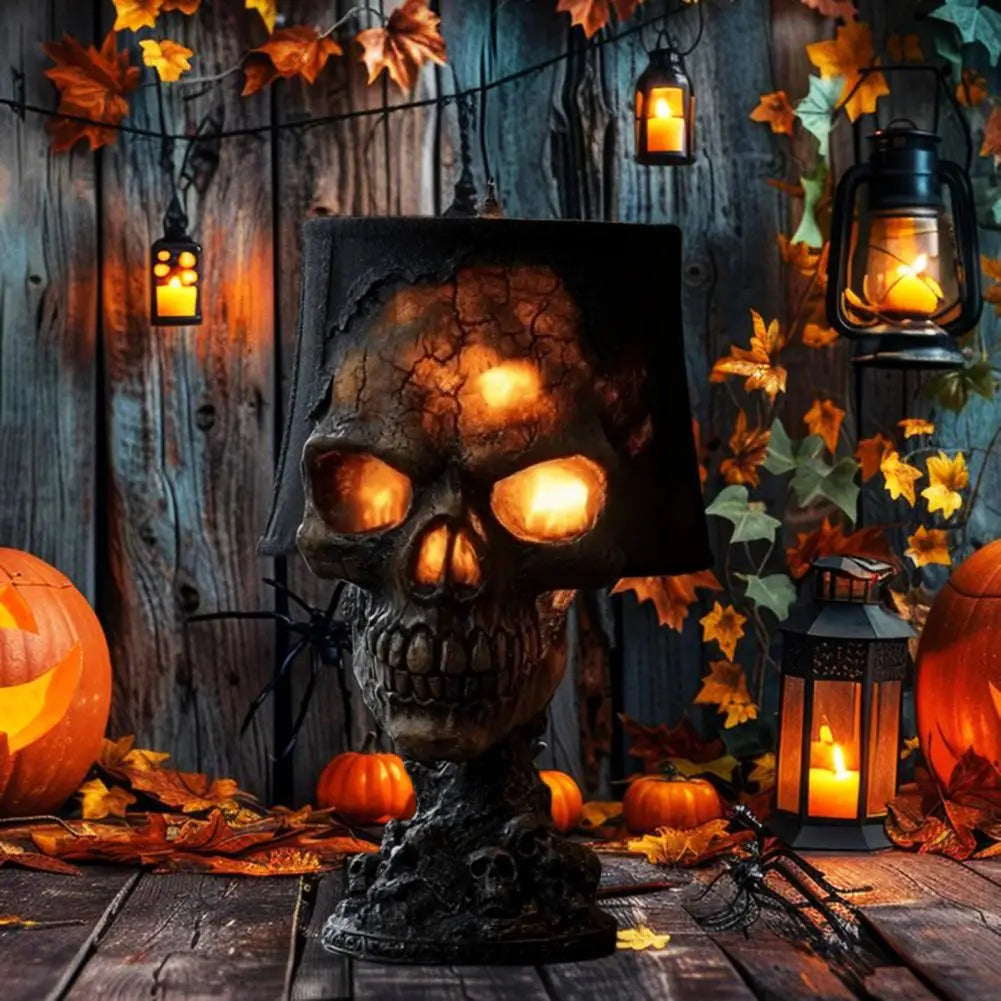 Halloween Lava Stone Skull Lamp – Spooky LED Desk Light for Mantel, Room & Halloween Party Decor, Unique Gothic Home Accent