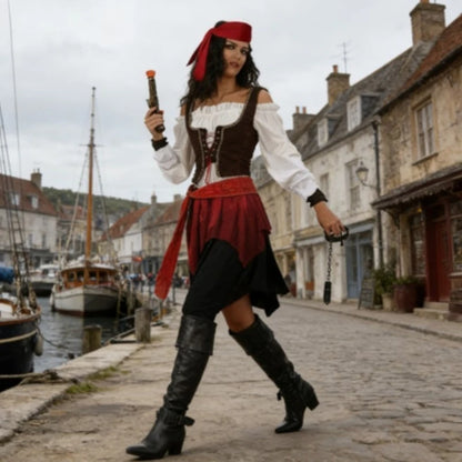 Classic Caribbean Pirate Cosplay Costume – Adult Role Play Dress-Up Outfit (Halloween, Carnival & Stage Performance Wear)