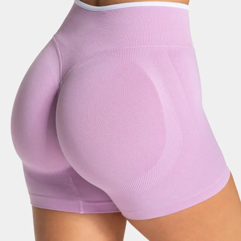Women’s Seamless Color Block Yoga Shorts High Waist Butt Lifting Gym Workout Running Shorts