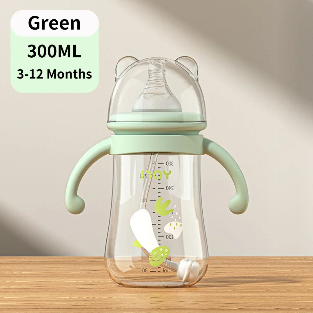Biberón de 300 ml con asa, juego de biberones de PP y chupete de silicona para bebés