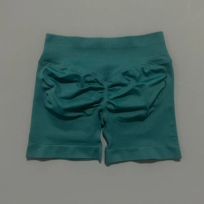 HISTELLO Pantalones cortos de yoga sin costuras de 4.5" para mujer – Pantalones cortos deportivos de talle bajo con efecto fruncido para gimnasio, fitness, correr y ropa deportiva