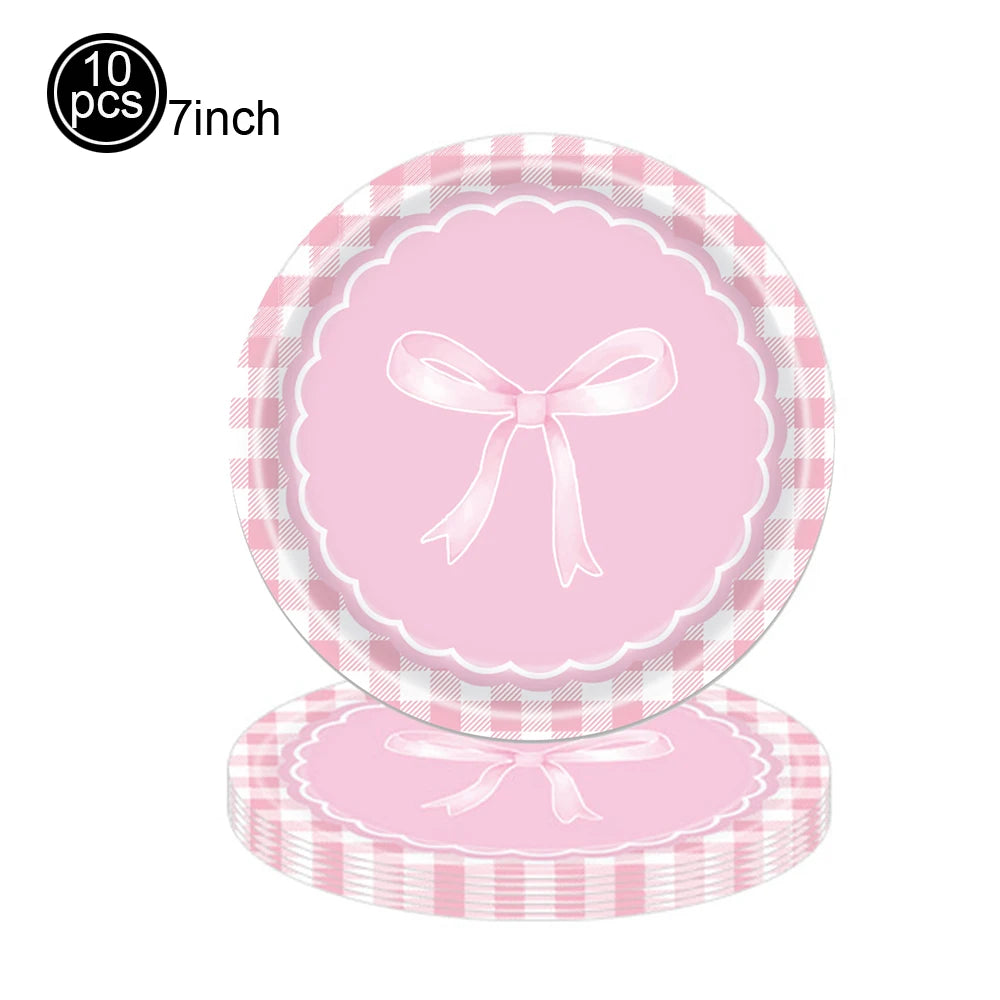 Kit de Fête d'Anniversaire Rose – Thème Princesse Bannière, Ballons Nœud, Pailles, Assiettes en Papier Jetables, Serviettes et Gobelets Vaisselle Décorations pour Fêtes d'Anniversaire de Filles