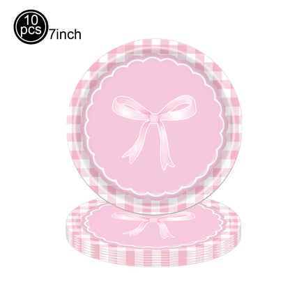 Kit de Fête d'Anniversaire Rose – Thème Princesse Bannière, Ballons Nœud, Pailles, Assiettes en Papier Jetables, Serviettes et Gobelets Vaisselle Décorations pour Fêtes d'Anniversaire de Filles