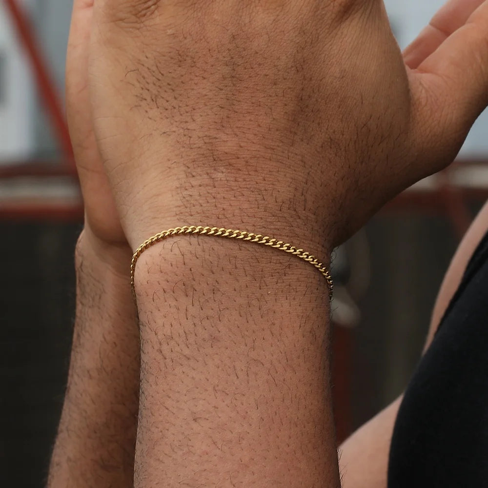 Pulsera de cadena cubana de acero inoxidable de 3 mm - Pulsera de puño abierto ajustable para hombres | Accesorio de joyería de moda urbana hip hop