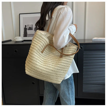 Bolso de Hombro de Paja Tejido a Mano para Mujer – Bolso Tote Bohemio de Verano para Playa, Bolso de Mano Tejido a la Moda 2025 para Viajes, Compras, Vacaciones y Uso Diario Casual