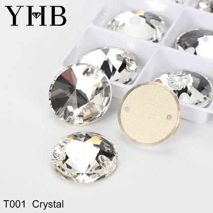Strass à coudre YHB Crystal Rivoli – Pierres à coudre plates en verre pour vêtements, sacs et artisanat de bricolage
