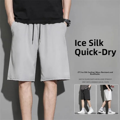 Men's Ice Silk Quick-Dry Beach Shorts – Lightweight Breathable Elastic Waist Casual Summer Shorts