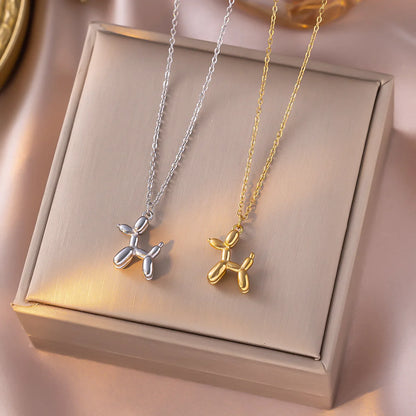 Stainless Steel Balloon Dog Pendant Necklace for Women – Trendy Cute Funny Clavicle Chain, Unique Birthday Gift Fashion Jewelry