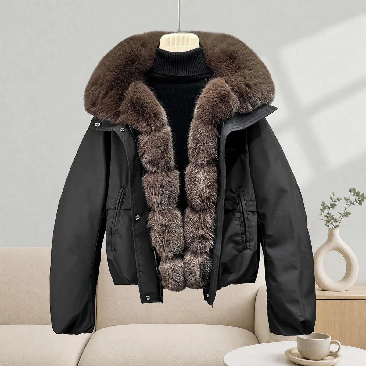 Women's 2026 Winter Parka Jacket Detachable Oversized Fur Collar Thick Cotton-Padded Coat Loose Fit Warm Short Puffer Outerwear for Students