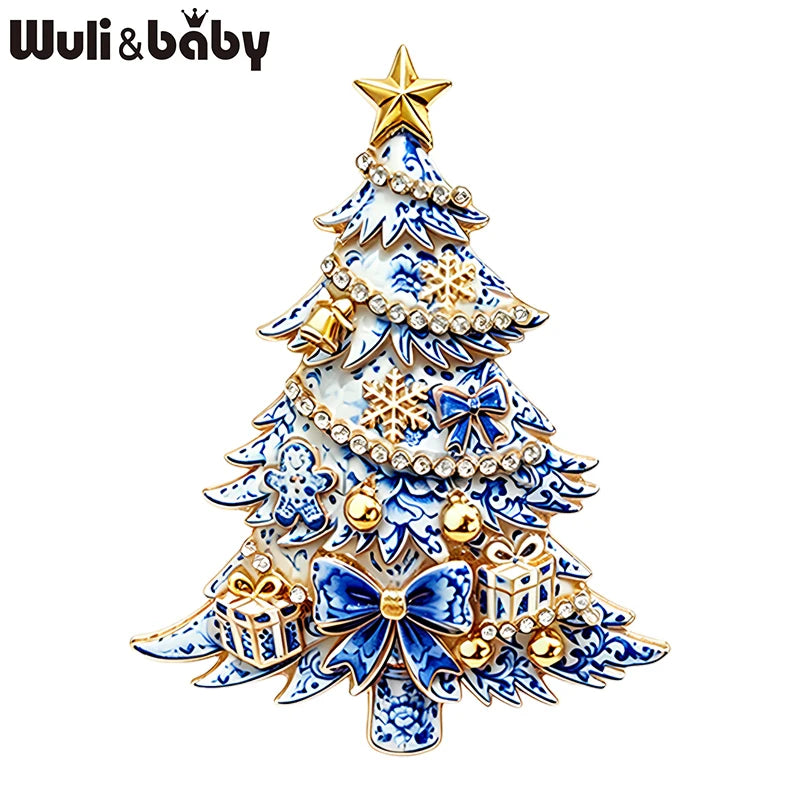 Wuli&baby Blue & White Porcelain Christmas Brooches for Women – Santa Claus, Cat, Christmas Tree & Nutcracker Brooch Pins for New Year