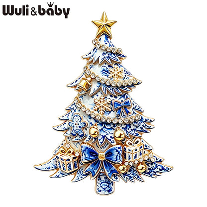 Wuli&baby Blue & White Porcelain Christmas Brooches for Women – Santa Claus, Cat, Christmas Tree & Nutcracker Brooch Pins for New Year
