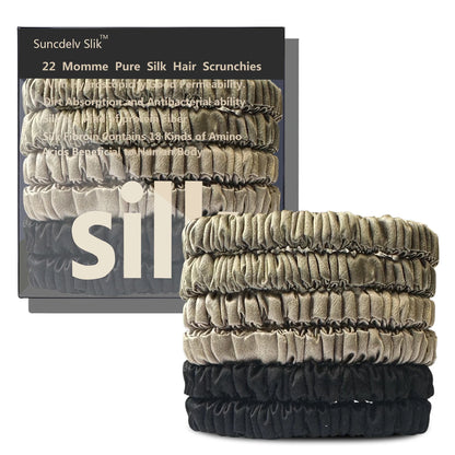 6 Lazos de Seda Pura Morera – Elásticos de Seda Hechos a Mano para Mujer y Niña | Lujosos Accesorios para el Cabello en Caja de Regalo