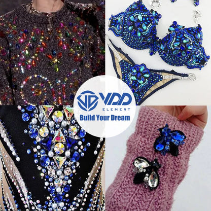 Strass à coudre en cristal K9 AB Mix – Pierres plates en verre AAAAA pour vêtements, robes de mariée et projets de bricolage