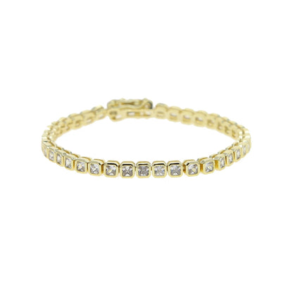 Pulsera de tenis 5A CZ – Pulsera geométrica de cristal de circonita cúbica con bisel para mujer | Joyería de moda clásica de lujo
