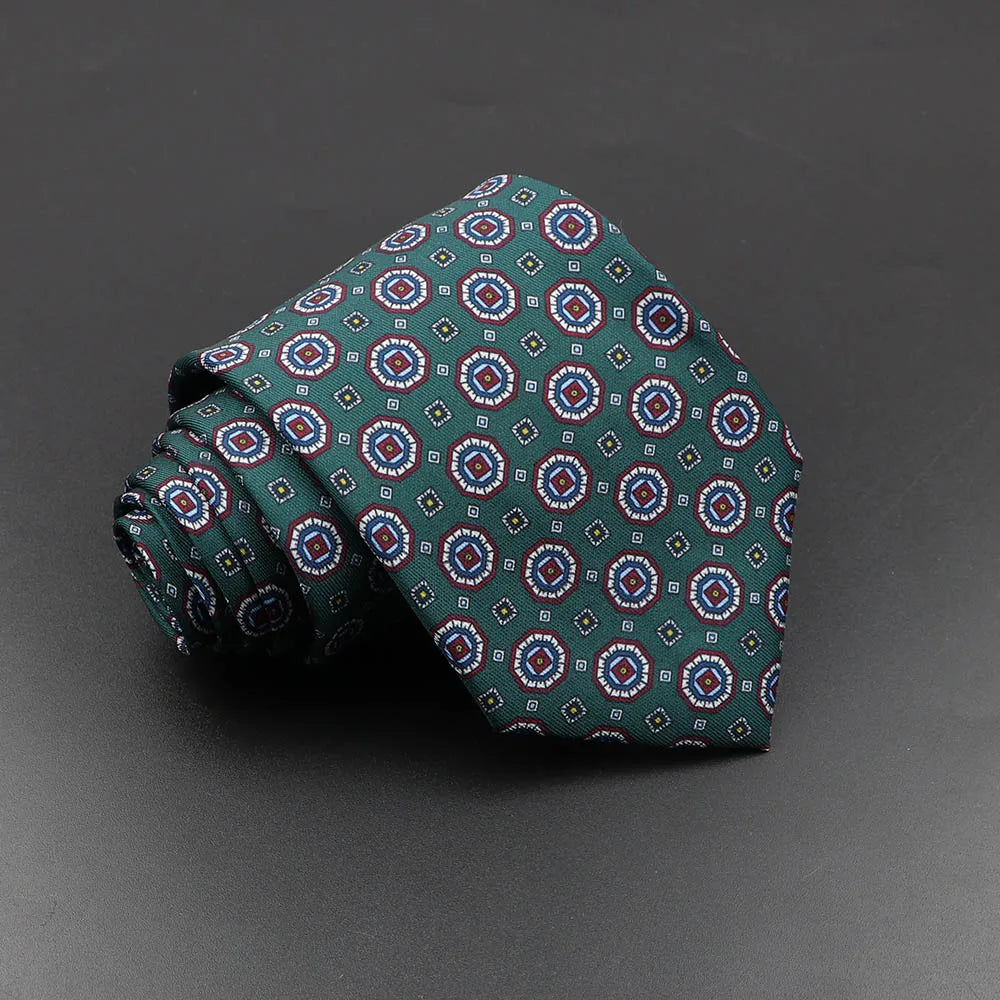 Men's 7.5cm Soft Silk Necktie – Floral & Dot Pattern Tie for Weddings, Business, Parties & Formal Wear