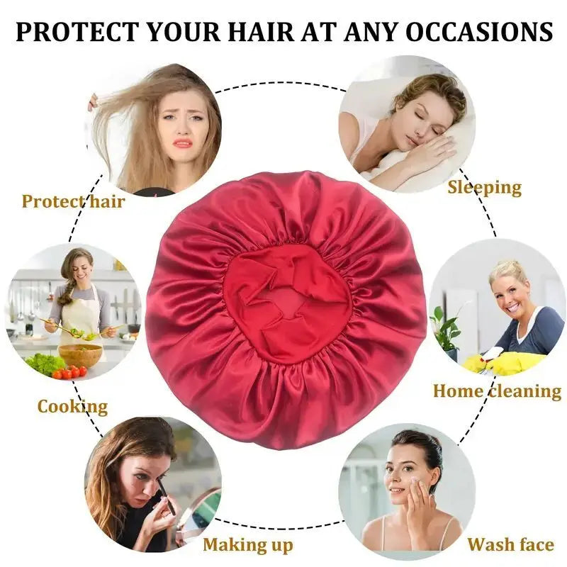 Silky Satin Sleep Bonnet with Elastic Band – Wide Brim Night Cap Hair Wrap for Sleeping & Hair Protection