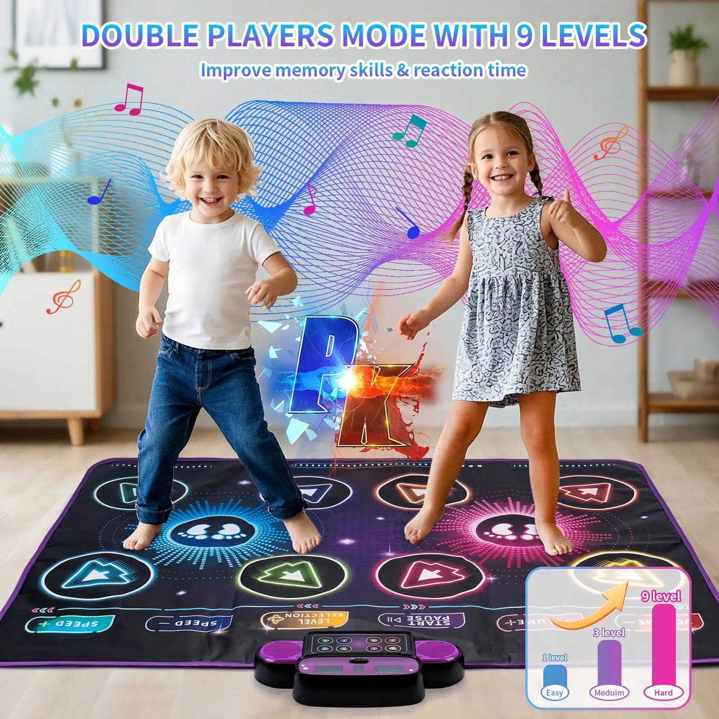 Kids Electronic Dance Mat – Double Player Music Dance Pad with 9 Levels Educational Toy